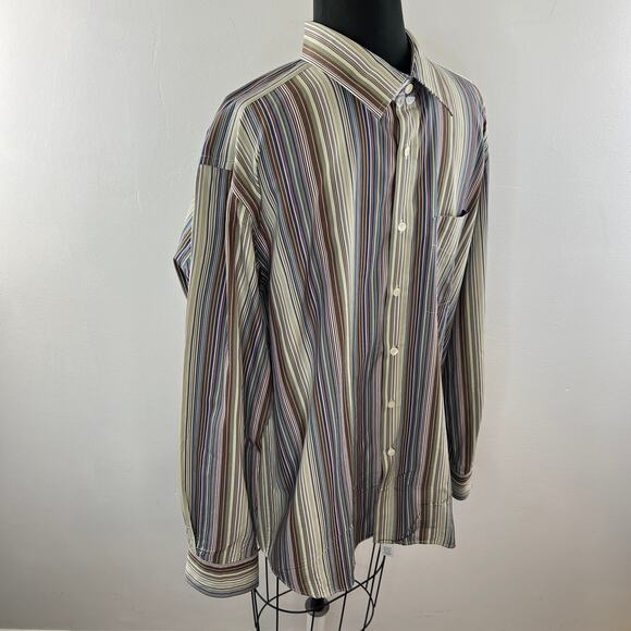 PAUL SMITH LONDON Multicolor Stripe Cotton Long Sleeve Button-Down Mens Shirt - Picture 4 of 9